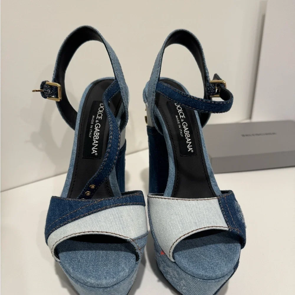 Dolce & gabana patchwork Denim Platform Sandals size 38.5 - Picture 8 of 13